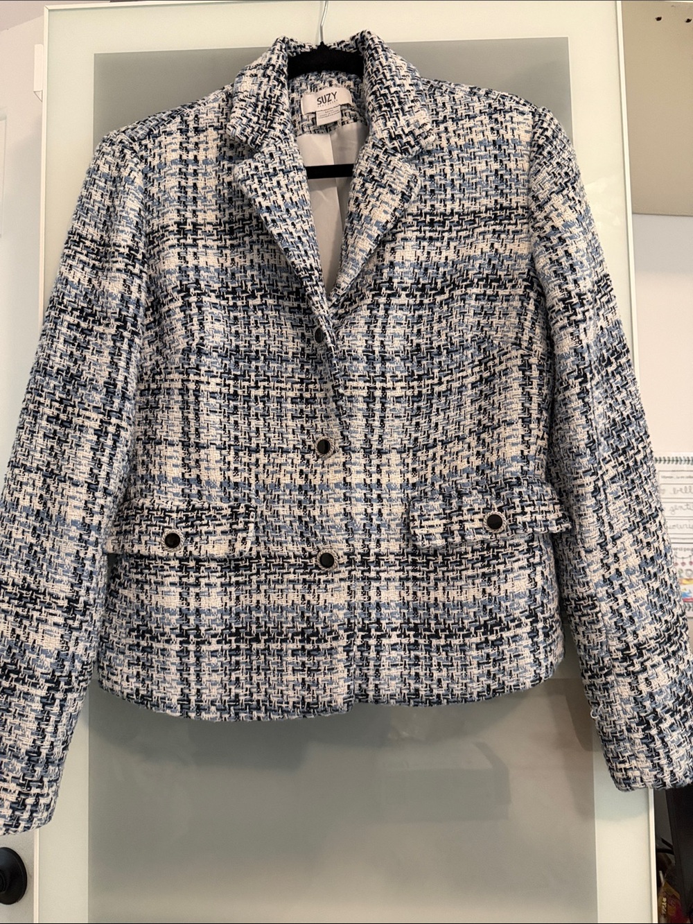 Suzy Shier Blue and White Tweed Blazer